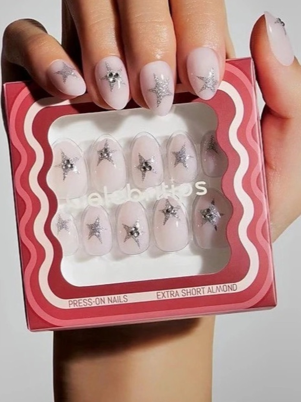 Celebritips Dream Dust Extra Short Almond Press-On Nails Pink & White